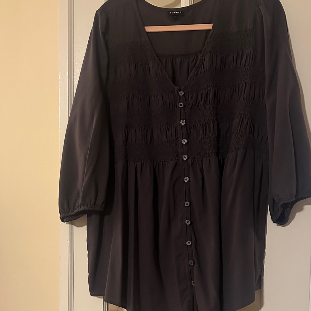 Torrid Black Button-Front Blouse- dark grey